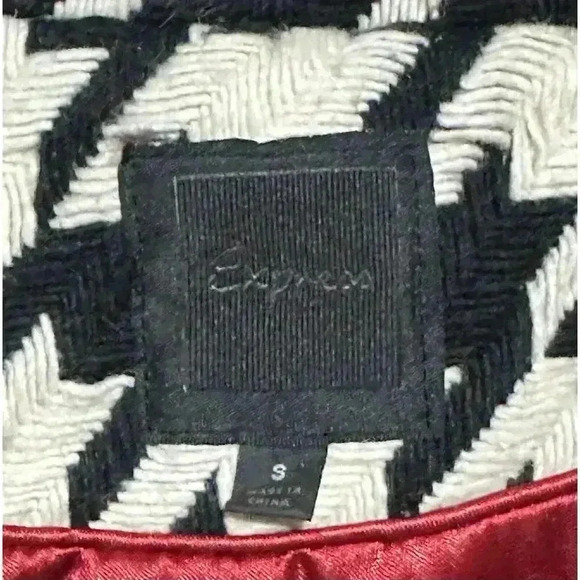 Express Pea Coat Wool Blend Houndstooth White Black Y2K Women's Size S - Picture 6 of 11